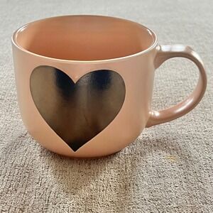 Potter's Corner Peach Pink Ceramic Heart Mug Coffee Cup Wide Mouth
